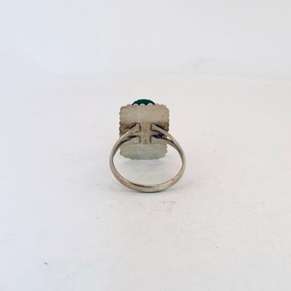 Vintage 925 Sterling Silver Green Onyx Rectangle Ring Size 9 Estate Jewelry - Picture 4 of 12